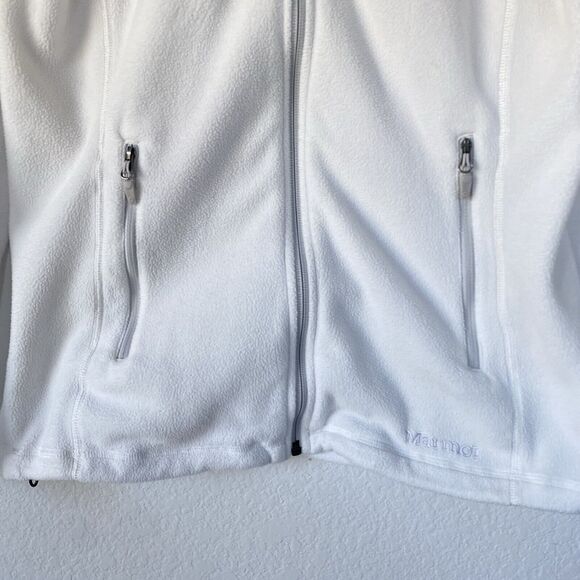 Marmot Womens White full zip fleece jacket pockets Thumb Holes Polartec Size Med - Picture 4 of 12